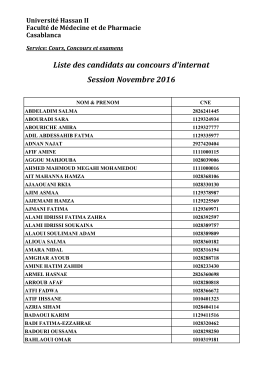 Liste des candidats au concours d`internat Session Novembre 2016