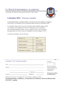 Cotisation 2016 / Nouveau membre