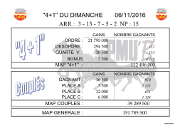 ``4+1`` du dimanche 06/11/2016 arr : 3 - 13 - 7 - 5 - 2 np : 15