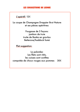 LES SUGGESTIONS DE LEONIE L`ap&eacute;ritif: 12&euro; La coupe de