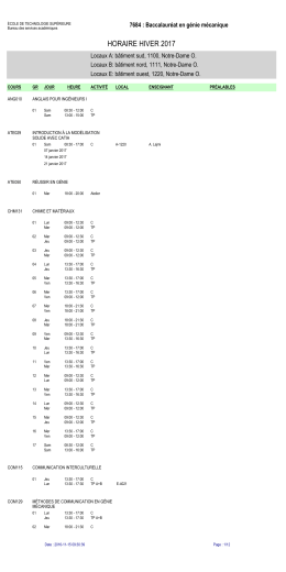 Hiver 2017 - Horaires des cours