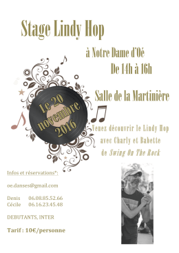 1er Stage "D&eacute;couverte du lindy" - Association O&eacute; Danses &agrave; Notre