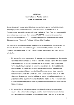 ALDEPAC Intervention du Premier ministre Lomé, 11 novembre