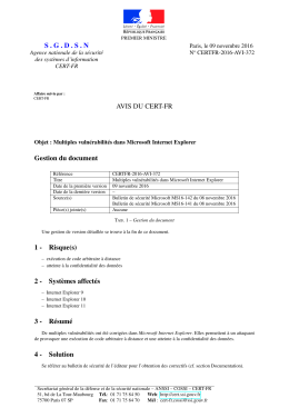 SGDSN AVIS DU CERT-FR Gestion du document 1 - Certa