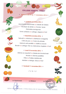 MENU DU 07 AU 11 NOVEMBRE 2016