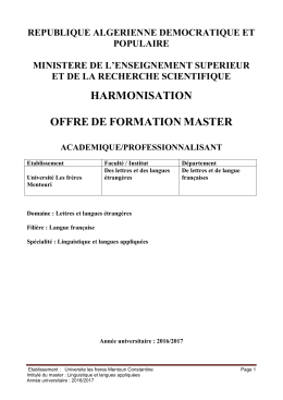 Linguistique et langues appliquées - Université des Frère Mentouri