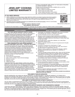 JENN-AIR&reg; COOKING LIMITED WARRANTY