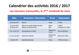 Calendrier des activit&eacute;s 2016 / 2017