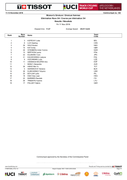Women`s Omnium / Omnium femmes Elimination Race 3\4 / Course