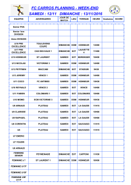 FC CARROS PLANNING - WEEK-END SAMEDI : 12/11 DIMANCHE