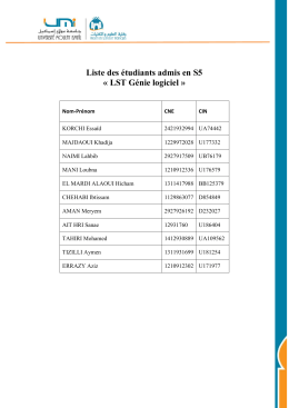 Liste des étudiants retenus en semestre 5 de la LST Génie Logiciel