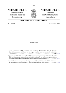 M&eacute;morial A n&deg; 226 de 2016 - Legilux