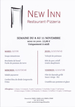 semaine du 8 au 11 novembre - Restaurant NewInn.lu à Bertrange