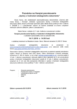 Pozvánka na verejné prerokovanie Správy o hodnotení