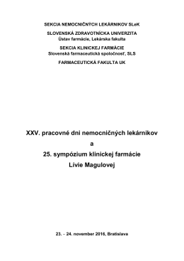 XXV. pracovné dni nemocničných lekárnikov a 25. sympózium