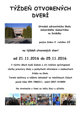 TÝŽDEŇ OTVORENÝCH DVERÍ - Stredná zdravotnícka škola