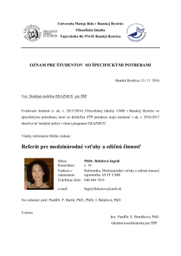 &Scaron;tudijn&aacute; mobilita ERAZMUS+ pre &Scaron;&Scaron;P