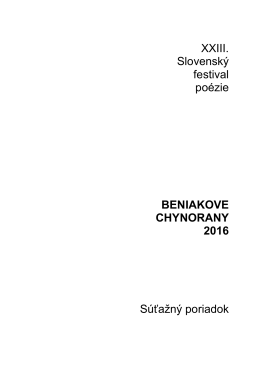 XXIII. Slovenský festival poézie BENIAKOVE CHYNORANY 2016