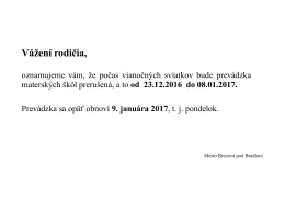 Vianočná prevádzka MŠ - Mesto Brezová pod Bradlom