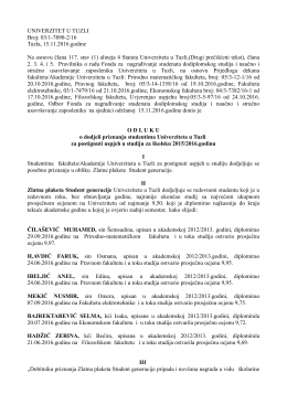 O D L U K A o dodjeli priznanja studentima