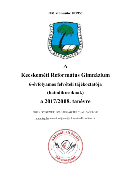 Kecskeméti Református Gimnázium a 2017/2018. tanévre