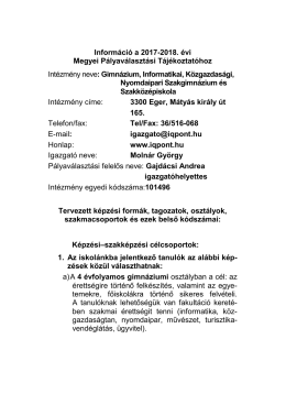 P&aacute;lyav&aacute;laszt&aacute;si t&aacute;j&eacute;koztat&oacute; 2016. november PDF v&aacute;ltozat - IQ-Pont