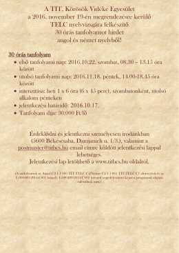 2016. november 19-én megrendezésre kerülő TELC nyelvvizsgára