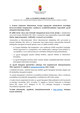Tájékoztató a 2016. évi szemléletformálási programokhoz nyújtható