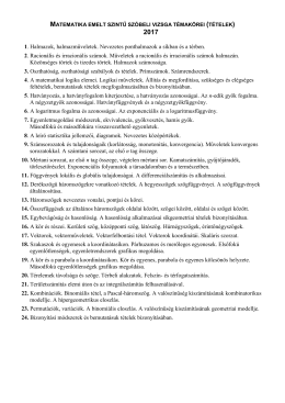 Emelt szintű szóbeli érettségi témakörök