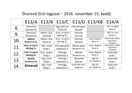 Aktuális órarend 11. 15 - 11. 18