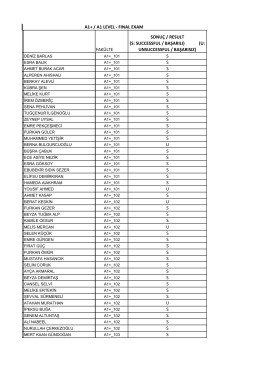 FAKÜLTE SONUÇ / RESULT (S: SUCCESSFUL / BAŞARILI) (U