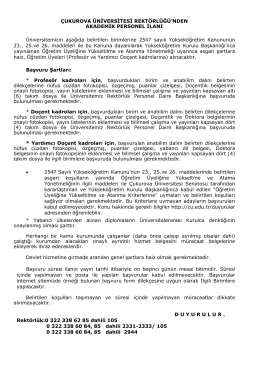 ÇUKUROVA ÜNİVERSİTESİ REKTÖRLÜĞÜ`NDEN AKADEMİK