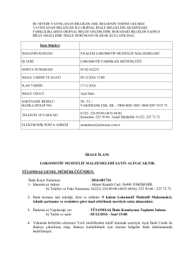 İHALE İLANI LOKOMOTİF MUHTELİF MALZEMELERİ