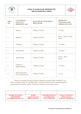 PARK VE BAHÇELER MÜDÜRLÜĞÜ Hizmet Standartları Tablosu