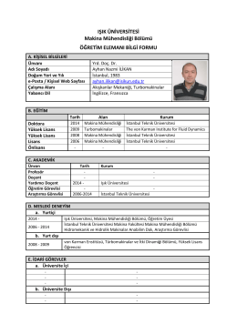 IŞIK &Uuml;NİVERSİTESİ Makina M&uuml;hendisliği B&ouml;l&uuml;m&uuml;