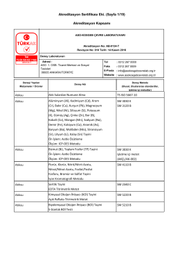 Akreditasyon Sertifikası Eki. (Sayfa 1/19) Akreditasyon Kapsamı