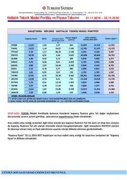 Haftalık Teknik Model Portf&ouml;y ve Piyasa Takvimi