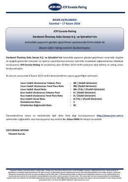 JCR Eurasia Rating Dardanel Önentaş Gıda Sanayi A