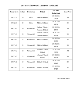 2016-2017 GÜZ DÖNEMİ ARA SINAV TARİHLERİ Dersin Kodu