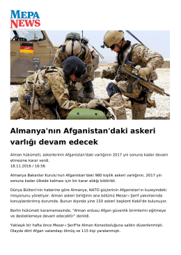 Almanya`nın Afganistan`daki askeri varlığı devam edecek