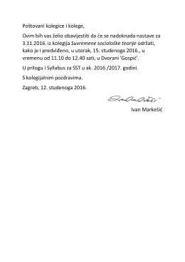 Obavijest o nadoknadi nastave 15\.11\.2016