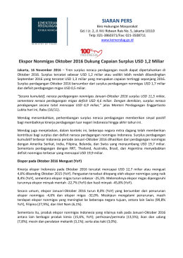 DownloadEkspor Nonmigas Oktober 2016 Dukung Capaian Surplus