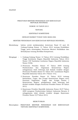 Permenristekdikti Nomor 83 tahun 2013 tentang Sertifikat Kompetensi