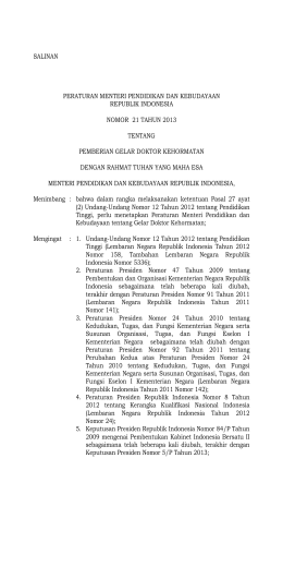 Permenristekdikti Nomor 21 Tahun 2013 tentang Pemberian Gelar