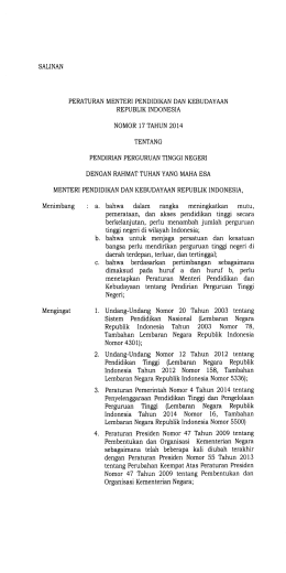 Permenristekdikti Nomor 17 Tahun 2014 tentang Pendirian