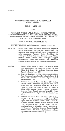 Permenristekdikti Nomor 11 Tahun 2014 tentang Pengesahan