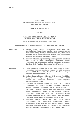 Permenristekdikti Nomor 94 Tahun 2013 tentang Pendirian