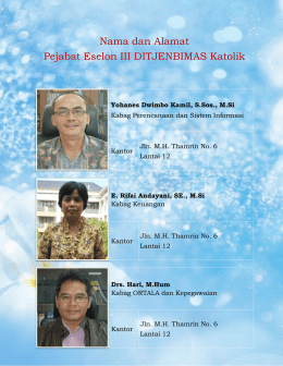 Nama dan Alamat Pejabat Eselon III DITJENBIMAS Katolik