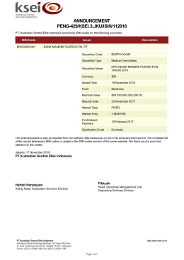 ANNOUNCEMENT PENG-429/KSEI.3.JKU/ISIN/112016