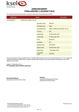ANNOUNCEMENT PENG-426/KSEI.3.JKU/ISIN/112016